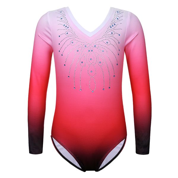 

baohulu kids dance wear teens girls long sleeves gymnastics leotards ballet dress acrobatics, Black;red
