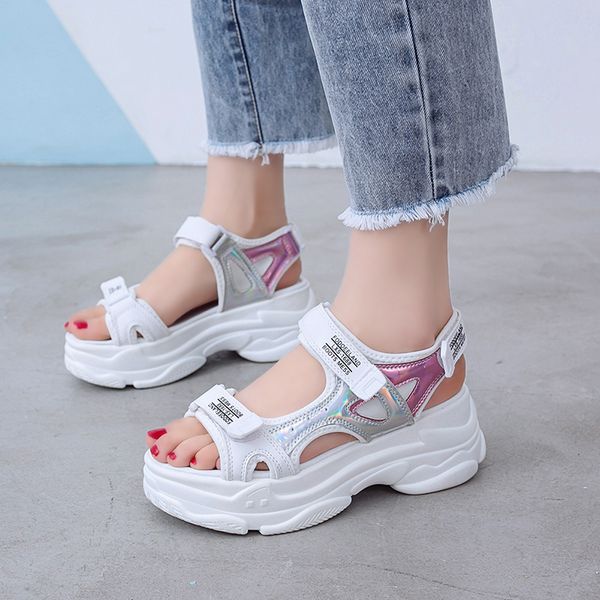 

5cm/1.95" height chunk sandals fashion shoes woman wedge shoes flat platform open toe summer casual women shoes y200702, Black