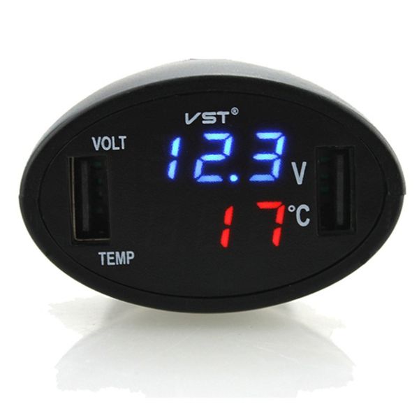 2019 New Black Mobile Phone Charger In Line Car Charger 3 In 1 Blue Red Voltmeter Thermometer Dual Usb Ubs Socket Charging From Ninety 19 8