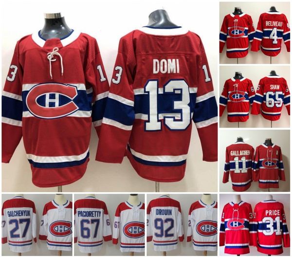 

New 2019 Montréal Canadiens 6 Shea Weber 31 Carey Price 11 Brendan Gallagher 13 Max Domi Stitched Red and White Ice Hockey Jerseys