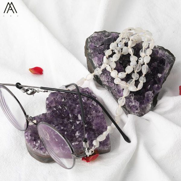 

natural white moonlight stone chip beads eyeglass chains holder necklace fashion women gemstones beads eyewear jewelry findings, Silver