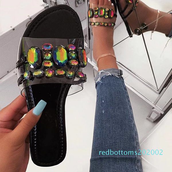 

2020 new women summer slippers ladies shiny glitter crystal female casual woman outdoor flip flop women's slip on flat shoes r02, Black