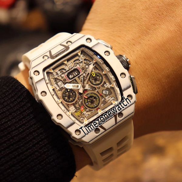 

Edition 11 03 two tone white gray carbon fiber keleton dial big date miyota automatic men watch white rubber port watche b19a1