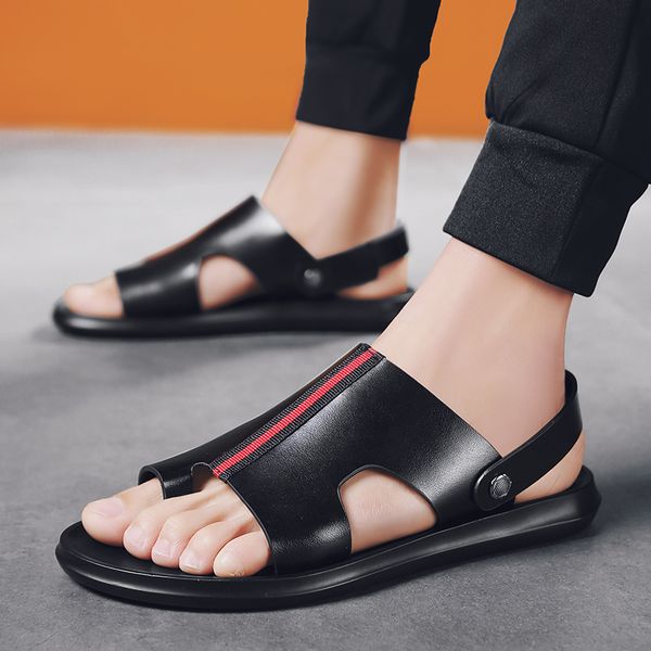 

sandales homme summer sandals men leather classic roman sandals 2019 slipper outdoor beach shoes flip flops sandales homme black