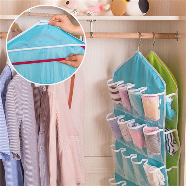 

16 pockets rack candy color storage closet wardrobe hanging shelf organizer multi-pockets for clothes sock hanging organizers