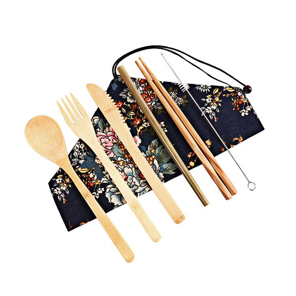 

portable bamboo cutlery travel eco-friendly fork spoon set include reusable bamb kitchen accessories kitchen gadgets kitchen
