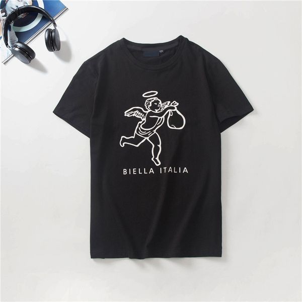 

дизайнер человек тенниску прилив бренда досуг тенниска высокое качество продажи короткий рукав маленький ангел логотип печать t хлопка с кор, White;black