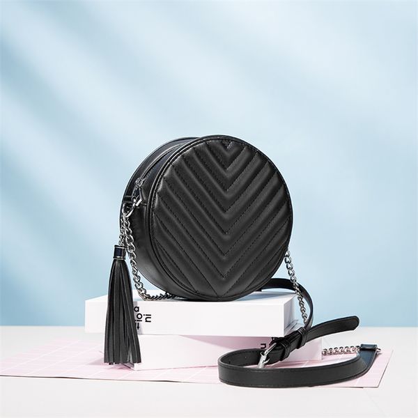 

women shoulder bag soft leather handbags with tassel chain female crossbody bag ladies messenger small round