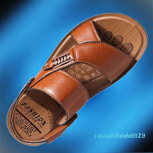 

summer sandals men leather 2018 new men sandals leather casual breathable non-slip shoes l29, Black