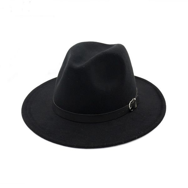 

fashion men women wide brim wool felt hat formal party jazz trilby fedora hat with belt buckle sombrero rosy panama cap hf35, Blue;gray