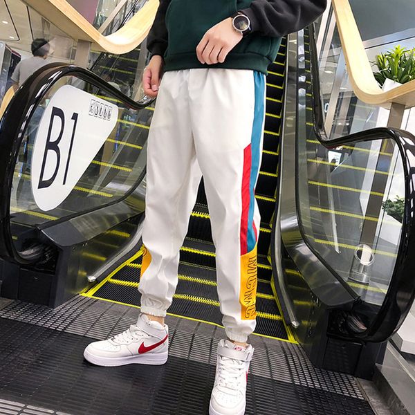

harajuku spring #2134 m-xxxxxl black summer hop pants patchwork white calf-length striped hip harem colord trousers joggers men medwl