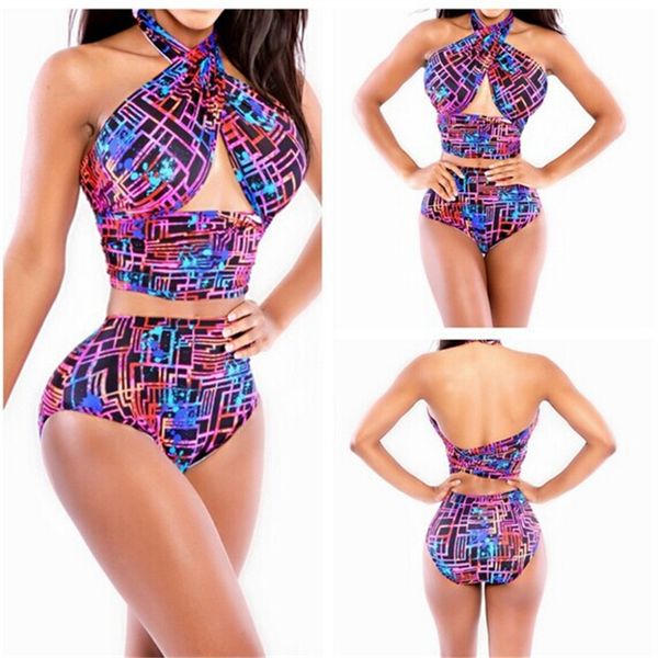 

women high waist bikini african print swimwear swimsuits female cut out backless bathing suit pink 2 piece trikini brazilian xl