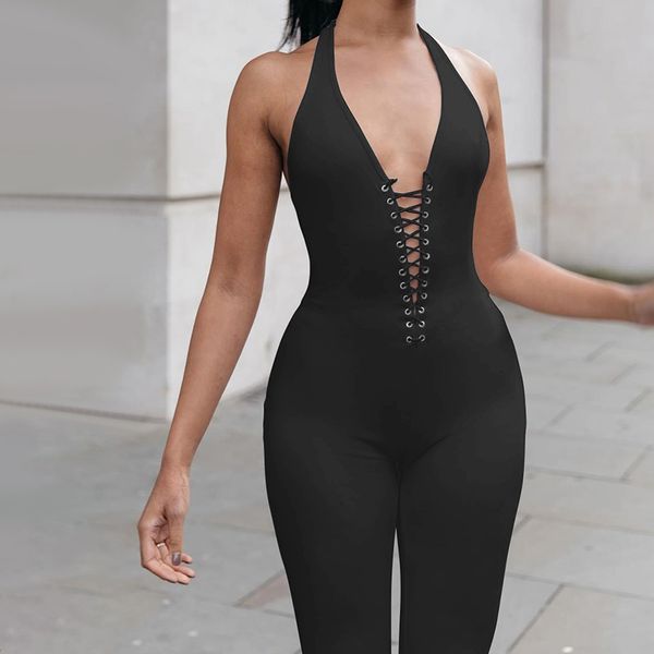 

women's new halter-neck strap pants leg zipper backless sports jumpsuit with lacing seamless yoga set gym fitness, White;red