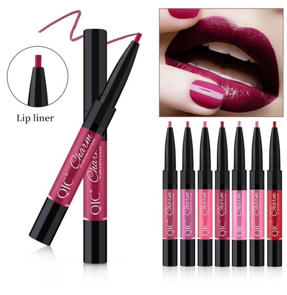 

qic brand 2 in 1 matte liquid lipstick lip liner waterproof pigment nude 12 color lip gloss kit lip tint plumper