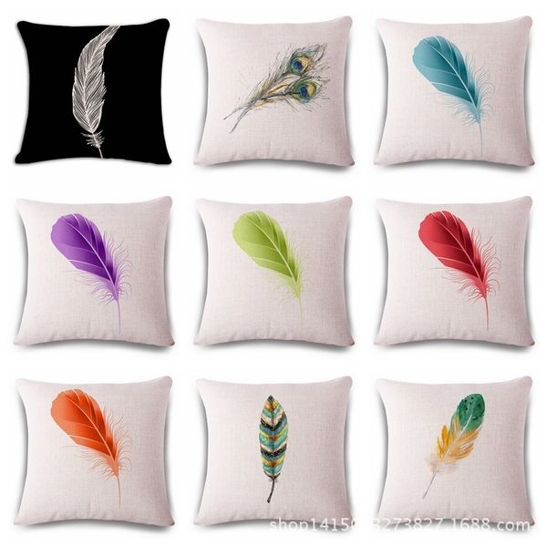 

feather pattern cotton flax pillow back cushion cushion can customized