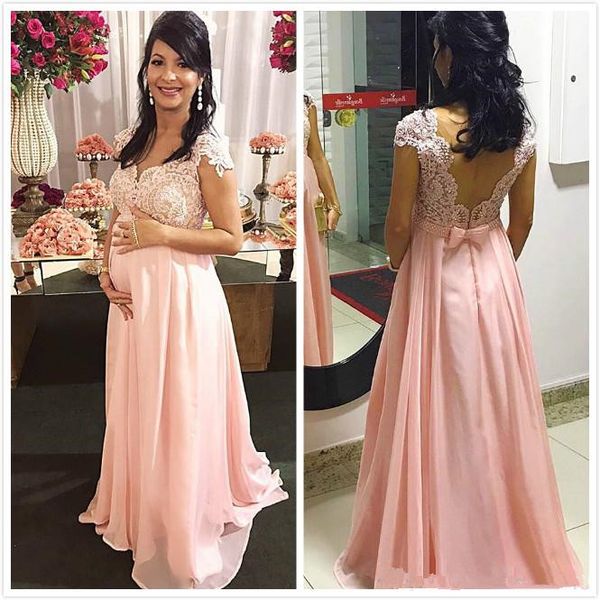 

arabic lace beaded maternity evening dresses cap sleeves chiffon prom dresses formal party bridesmaid pageant gowns z22, Black;red