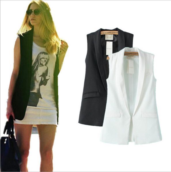 

2018 new arrivals women's fashion causal long vest v-neck sleeveless jacket solid color female's slim blazer, Black;white