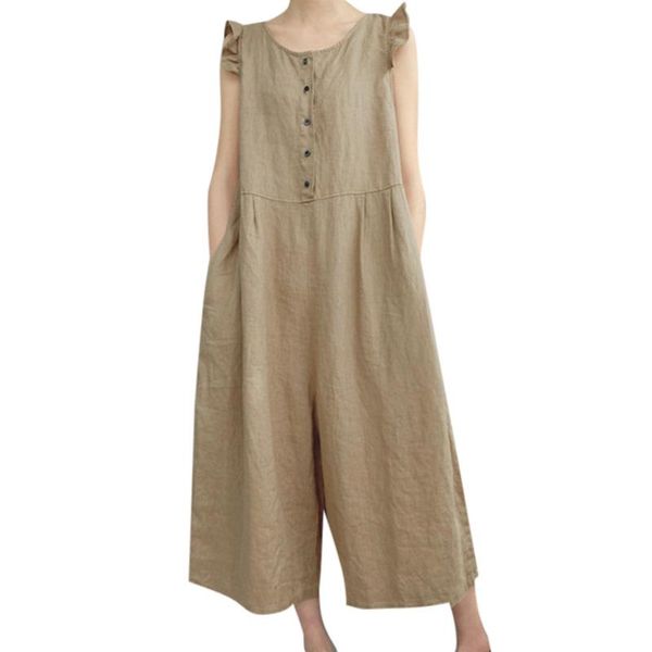 

ostrich jumpsuit women cotton linen playsuit pants overalls summer female casual loose solid button pockets rompers, Black;white