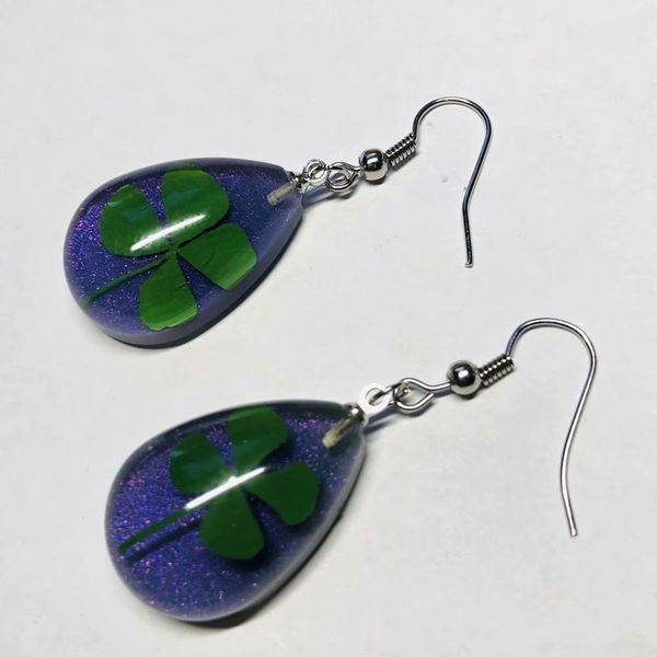 

yqtdmy vogue brand four leaf clover fashion purple drop style earring, Silver