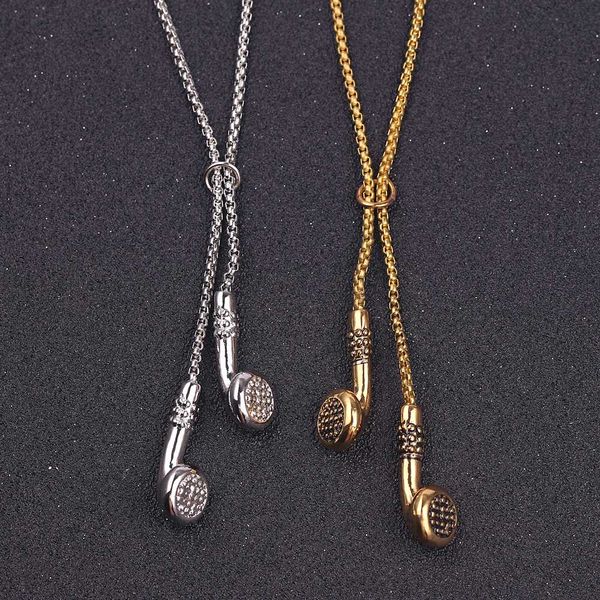

fashion jewelry men necklace hip hop music headphone pendant necklaces cool gifts mens long chain gold silver color kolye