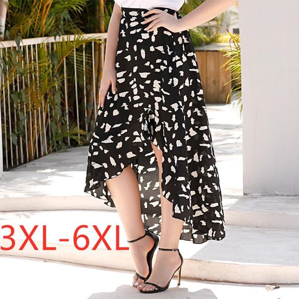 

skirts 2021 summer plus size long skirt for women large loose casual black ruffle floral print full 3xl 4xl 5xl 6xl