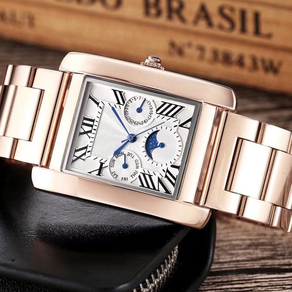 

fashion mens watches all dials work full stainless steel band gold 35mm dial wrist watch for men valentine gift dropshipping, Slivery;brown