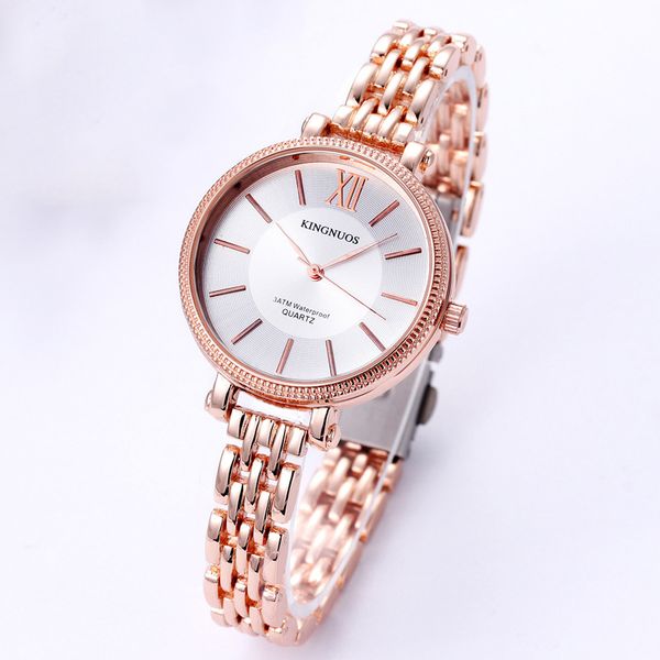 

kingnuos rose gold women fashion bracelet watch stainless steel business quartz watch waterproof students, Slivery;brown