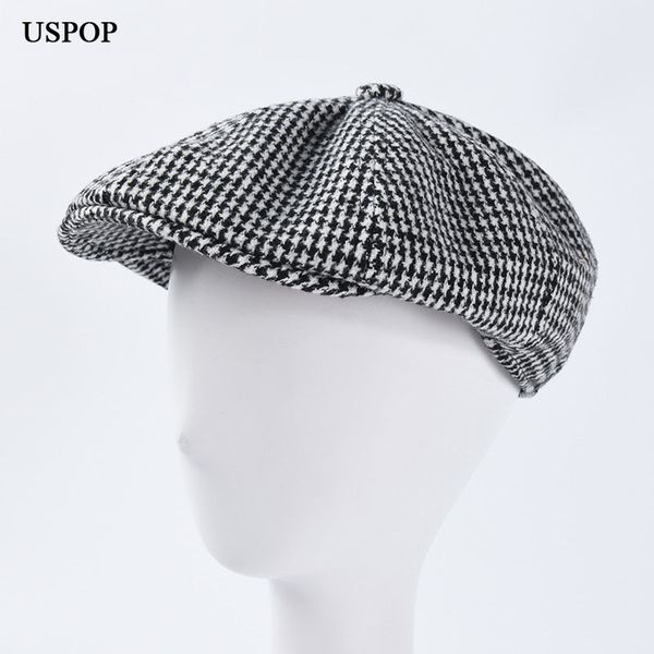 

uspop 2019 autumn winter hats women men berets newsboy caps plaid visor caps, Blue;gray