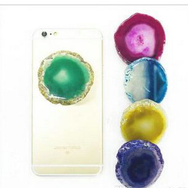 

dhl real marble stone/agate stone cell phone holder universal finger holder grip expandable stand bracket with opp bag package 3m glue