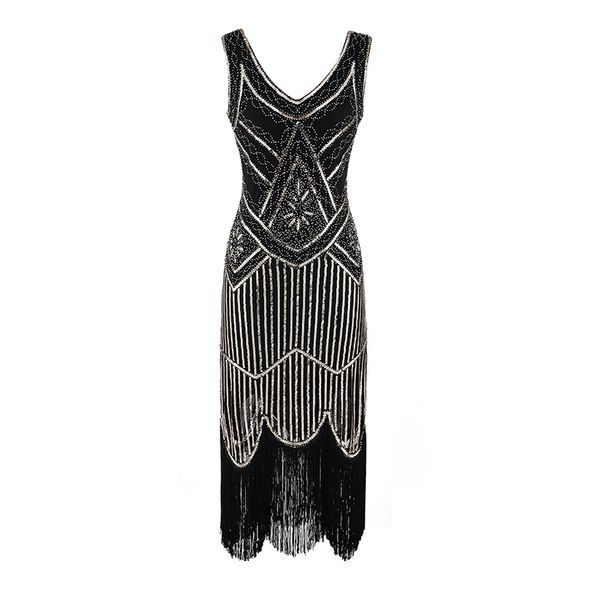

women party dress robe femme 1920s great gatsby flapper sequined fringed dress beaded tassel, White;black