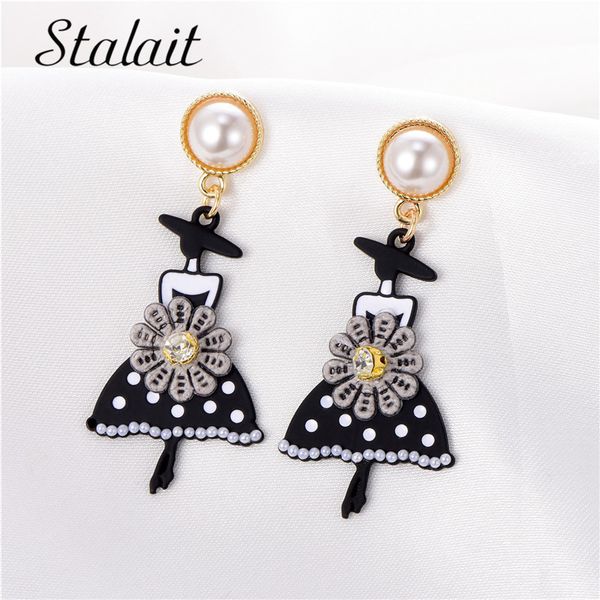 

romantic pearl acrylic earrings jewelry black cloth colorful sunflower women dress figure long earrings night club accessories, Golden