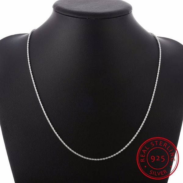 

lekani 2mm rope chain for pendant necklace women and men 925 sterling silver fine jewelry 40-60cm twisted chain necklace