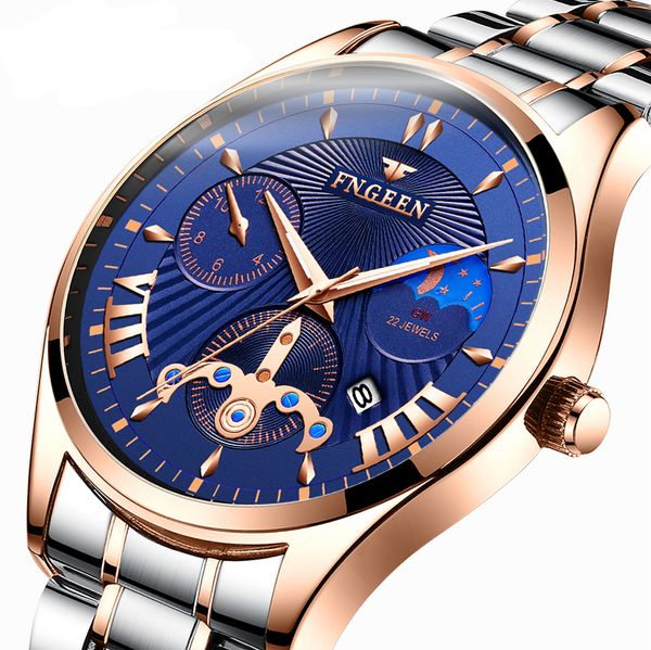 

fngeen brand business casual watch men's earth quartz watch steel waterproof gold men's, Slivery;brown