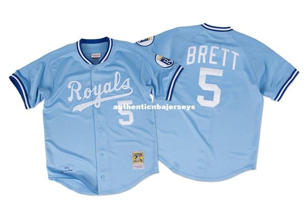 

george brett kansas city #5 mitchell & ness retro 1985 button up jersey, Black;blue