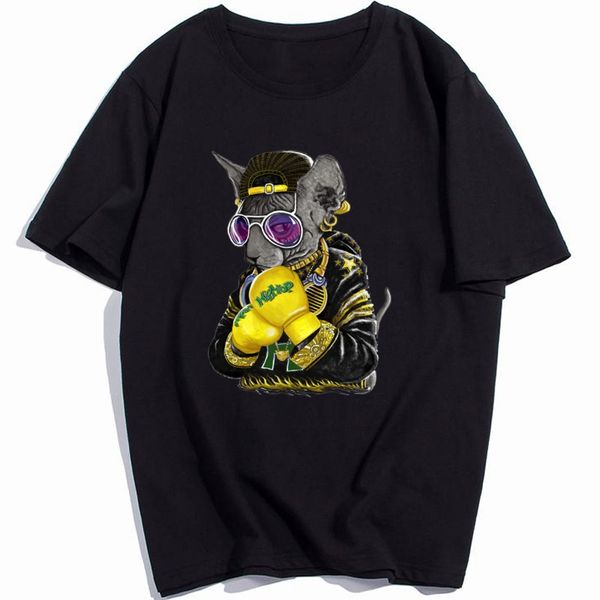 

slay away t-shirt men hipster boxer cat t shirts fashion hip hop animal tshirt sphynx high street 3d male 100cotton clothing, White;black