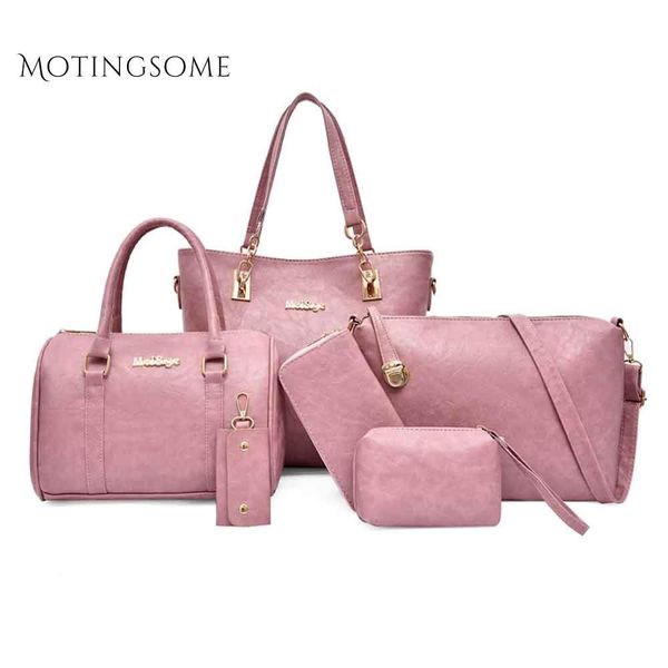 

solid tote handbag 1set/6pcs women composite bag leather shoulder large shopper bags purse and handbag messenger 2019 new
