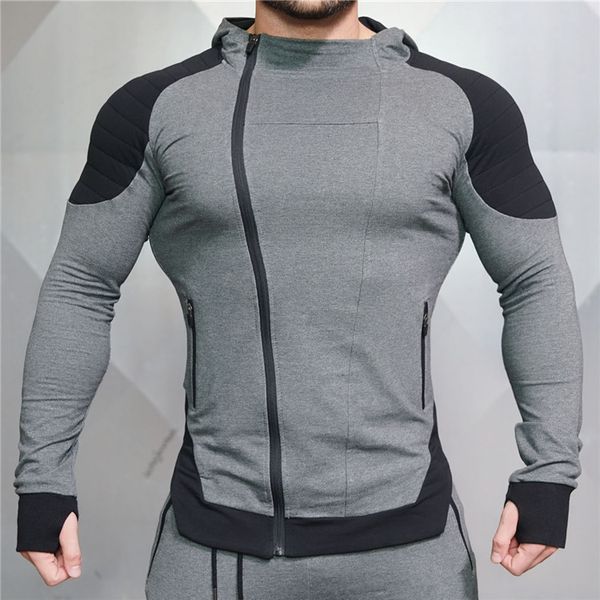 

мужские кофты 2019 весна новые мужские спортивные топы slim zipper sportwear открытый бег дышащий тонкий слой повседневная сращивания цвет о, Black