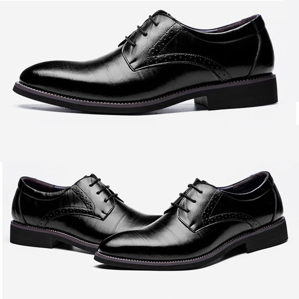 

2018 new genuine leather men brogues shoes lace-up bullock business dress men oxfords shoes male formal, Black