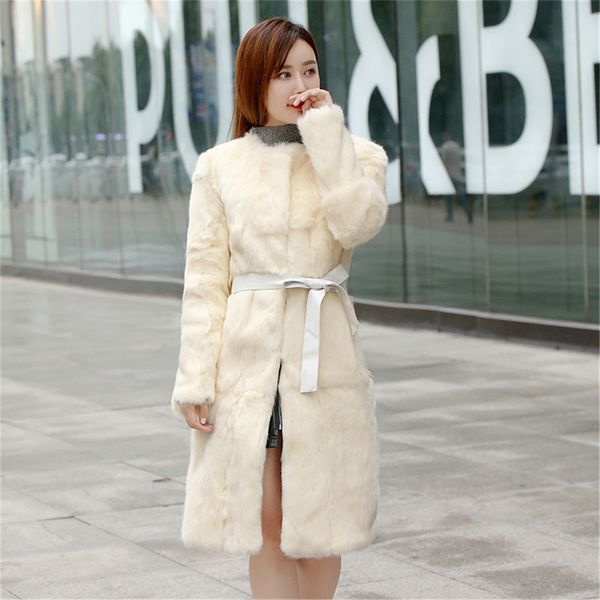 

ethel anderson women's real fur coat full pelt fur long jacket o-neck 87cm mid-thigh length knee length, Black