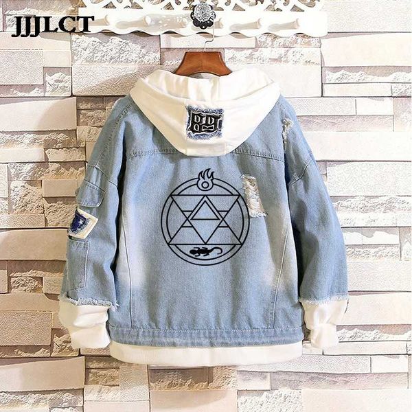 

стальной алхимик эдвард элрик косплей костюм толстовки мужчины женщины джинсовые пальто поддельные две пьесы футболка свободного покроя полн, Black