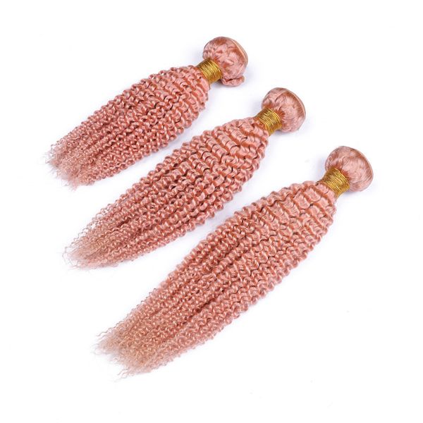 Capelli umani in oro rosa intrecciano fasci di capelli ricci crespi estensioni dei capelli vergini peruviani 3 pezzi / lotto fasci di rosa rosa afro crespo in vendita