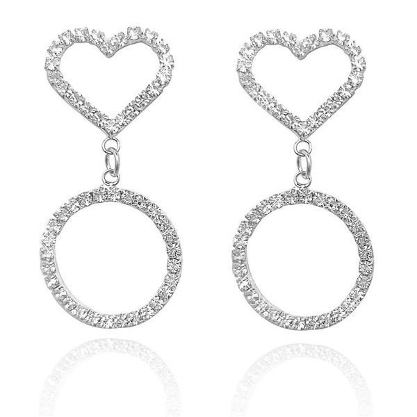 

new iced out crystal round circle heart earrings fashion love jewelry bijoux stud for women girls, Golden;silver