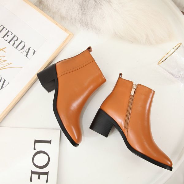 

autumn winter genuine leather retro square toe zipper ankle boots square heel all match women shoes size 41 42, Black