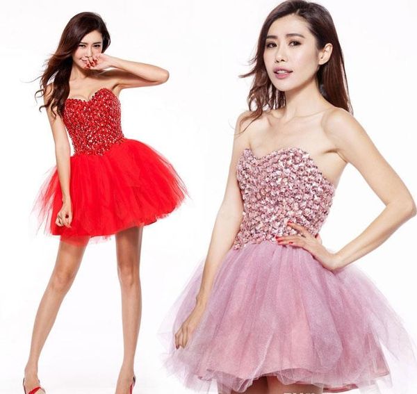 Kostenloser Versand rotes kurzes Kleid rosa Bra BH Strape schwere handgefertigte Modelle Frühlingssommer -Sommerparty zurück in die Schule Cocktail kleines Kleid