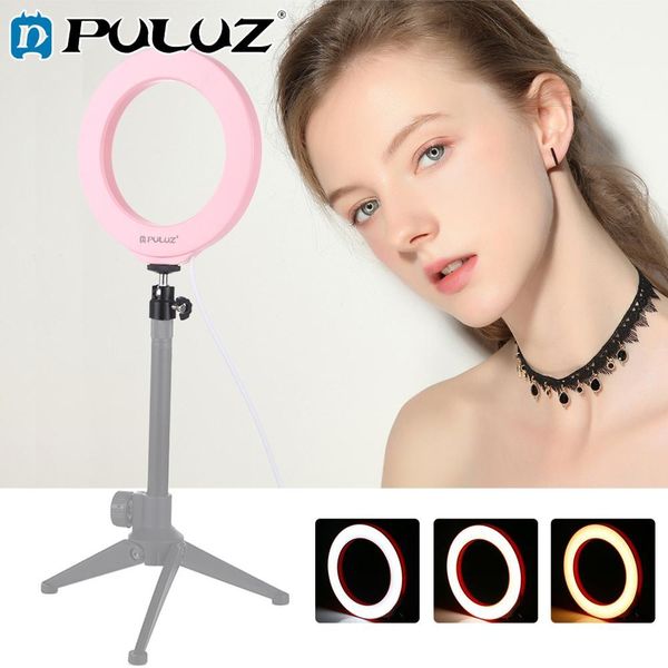 

puluz 4.7 inch 12cm usb 3 modes dimmable led ring vlogging pgraphy video lights with cold shoe tripod ball head