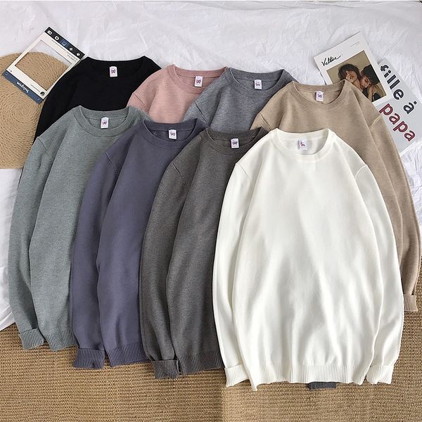 

casual slim fit sweater men long sleeve o neck solid pull homme hiver fashion vintage knitted pullover men sueter hombre lh1012, White;black