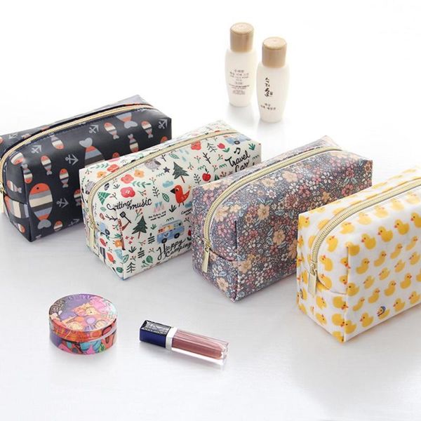 

cartoon cosmetic bag fish duck pattern women make up bag travel floral toiletry