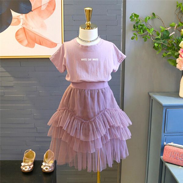 

2020 малыш baby girls одежда с коротким рукавом письмо печати футболка топы + тюль юбка твердые брюки 2шт дети прекрасные наряды одежда, White