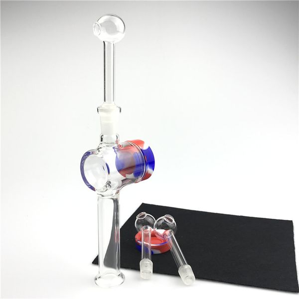 Bruciatore a nafta in vetro Rig Sticks Kit di punte per collezionisti con Pyrex 10mm Tubi di fumo maschili 10 ML Contenitore in silicone Reclaimer Bong d'acqua