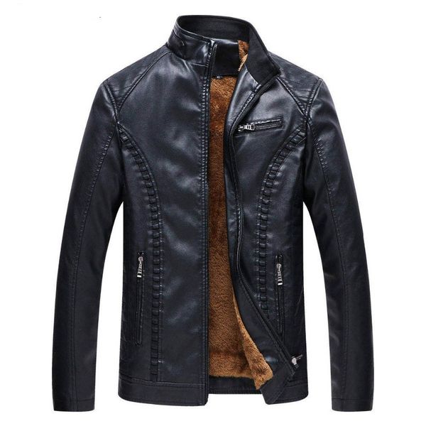 

winter men leather jackets new men motorcycle warm leather jackets coats fashion men's fleece biker jacket plus size l-6xl, Black